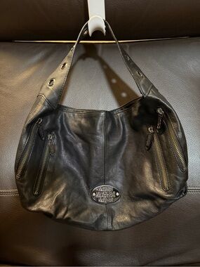 Kenneth Cole Reaction Black Leather Shoulder Hobo with Grommet Strap